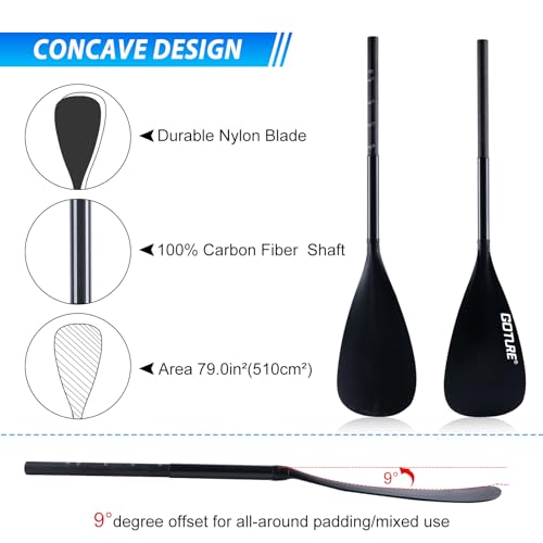 Goture Carbon Fiber Paddles Lightweight, SUP Paddles, Adjustable Carbon Shaft 4-Piece, 74’’ - 86’' Stand-up Paddle Oars for Paddleboards with Carrying Bag