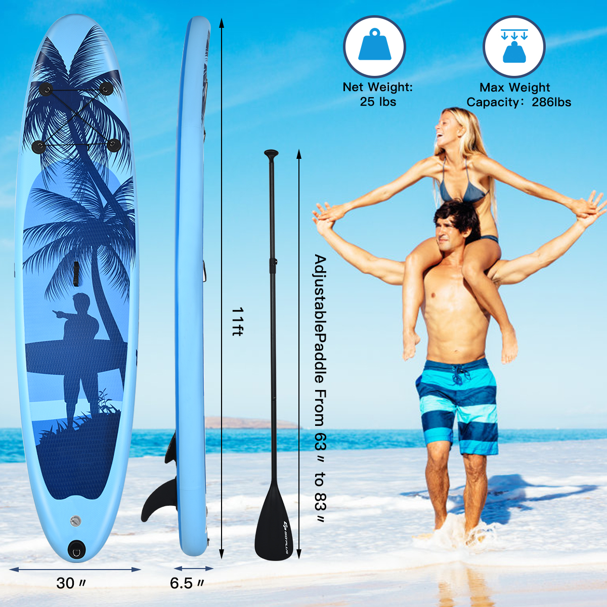 Goplus 11' Inflatable Paddleboard with Accessories (Blue)