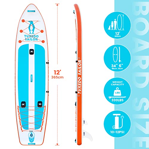 Tuxedo Sailor 12'×34"×6" Inflatable Fishing Paddle Board