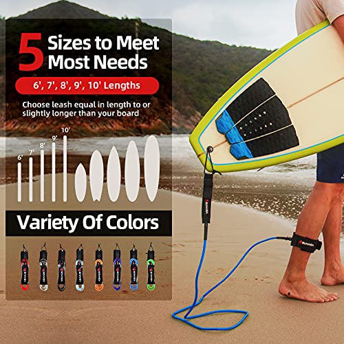 Abahub Premium Surfboard Leash - Blue 7mm