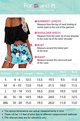 Women's Navy Floral Elastic Waistband Boardshorts - M