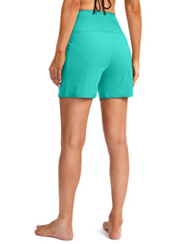Women's 5" High Waisted Swim Board Shorts with Phone Pockets