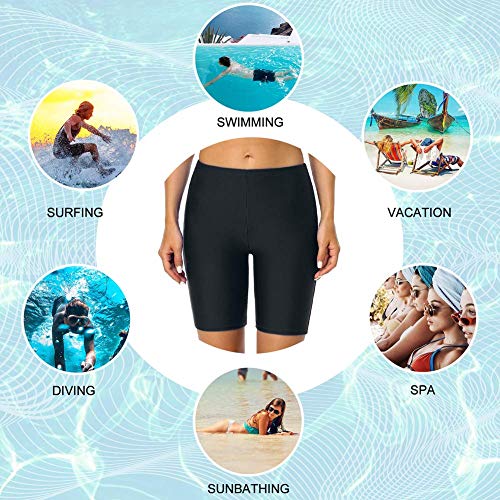 Women's Black Swim Shorts: UV Sport Board Bottoms