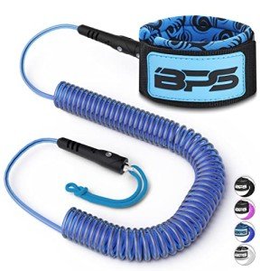 BPS 'Storm' Ultralite Surf SUP Coiled Leg Rope - 10 Foot Ankle Leash with Double Stainless Steel Swivels and Hidden Key Pocket - Surfboard Longboard Paddleboard Leash (Koru Dark Blue)
