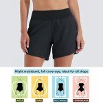 Women's High Waisted Swim Shorts with Pockets - Black Size 12
