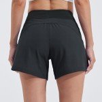 Women's High Waisted Swim Shorts with Pockets - Black Size 12