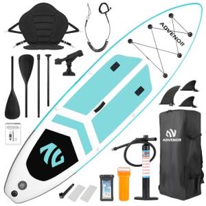ADVENOR Paddle Board 11'x33 x6 Extra Wide Inflatable Stand Up Paddle Board for Fishing with Rod Holder, Fishing Mounts on 2 Sides, Kayak Seat, Double Blade Paddle,Backpack,Leash,and Hand Pump