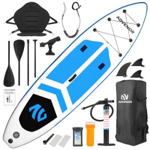 ADVENOR Paddle Board 11'x33 x6 Extra Wide Inflatable Stand Up Paddle Board for Fishing with Rod Holder, Fishing Mounts on 2 Sides, Kayak Seat, Double Blade Paddle,Backpack,Leash,and Hand Pump