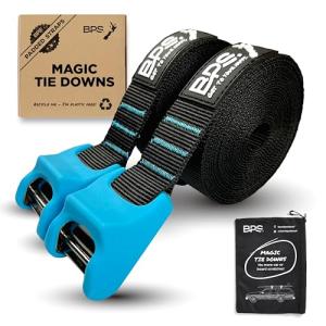 BPS ‘Magic’ Tie Down Straps for Roof Rack - ‘No Scratch’ 15 feet Tie Downs 2-Pack Surfboard Straps Silicone Buckle Cover with Storage Bag Made from Recycled Plastics – SUP Kayak Canoe Paddle Board