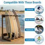 MyGift Surfboard Rack, 4-Ft Tall Rustic Burnt Wood Freestanding Vertical Surfboard Stand, Wakeboard SUP Paddleboard Storage Rack - Holds up to 4 Boards