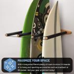 Hang 11 Vertical Surfboard Rack - Surf Racks for Wall, Sustainable Hardwood Surf Board Holder with Rubber Mat, Surfboard Wall Mount, Paddle Board & SUP Garage Storage (4 arms / 3-4 boards)