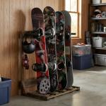 MyGift Surfboard Rack, 4-Ft Tall Rustic Burnt Wood Freestanding Vertical Surfboard Stand, Wakeboard SUP Paddleboard Storage Rack - Holds up to 4 Boards