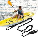 Lvsnro Paddle Leash Kayak Paddle Holder Tool Lanyard - 2 Pack Stretchable Paddle Strap with Carabiner Secure Leash Lanyard Rope for SUP Kayak Canoe Paddle Fishing Pole Rod (Black-2pcs)