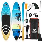 Inflatable Stand Up Paddle Board 10' 6"x 32"x 6" with Premium SUP Accessories - Backpack, Adjustable Paddle, Non-Slip Deck, Hand Pump, Leash, Fins, Waterproof Bag (Nature Wood_10'6"*32"*6")