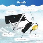 weyleity Kayak Anchor 3.5lbs/1.5kg Folding Anchor | Folding Grapnel Anchor with 12meters/39.37feet*6mm Rope Boat Anchor for Fishing Kayaks SUP Paddle Boards Canoes Jet Ski PWC Inflatable Small Boats