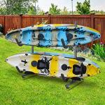 Bonnlo Kayak Stand Freestanding, Storage Rack for Two-Kayak, Canoe, Boat, Paddle Board, SUP, Surfboard for Indoor Outdoor Garage, Shed, Dock with Lockable Wheels Wide Adjustable Heavy Duty Holder