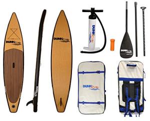 Dunnrite Products Inflatable Stand Up Paddle Board Kit (SUP with Paddle, Backpack Travel Bag, Pump, Fins, & Coiled Leash) (Natural Wood)