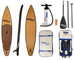Dunnrite Products Inflatable Stand Up Paddle Board Kit (SUP with Paddle, Backpack Travel Bag, Pump, Fins, & Coiled Leash) (Natural Wood)