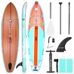 Inflatable Stand Up Paddle Board - 10.5' x 32" Adults & Youth of All Skill Levels, Non-Slip Deck SUP with Paddle, Pump, Backpack, Ideal for Yoga, Fishing, Lake & River (Classic Wood)
