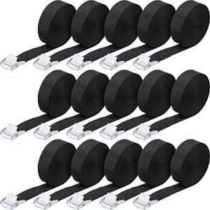 Riakrum 15 Pack 6.5 Feet Lashing Straps Adjustable Kayaks Tie Down Cam Buckle Straps with Buckles up to 250lbs for Cargo, Luggage, Motorcycles, Truck, Car Roof Rack, Sup Surfboard(Black)