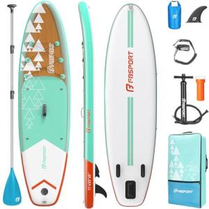 FBSPORT 11' Premium Stand Up Paddle Board, Yoga Board with Durable SUP Accessories & Carry Bag | Wide Stance, Surf Control, Non-Slip Deck, Leash, Paddle and Pump for Youth & Adult (Brown Green)