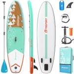 FBSPORT 11' Premium Stand Up Paddle Board, Yoga Board with Durable SUP Accessories & Carry Bag | Wide Stance, Surf Control, Non-Slip Deck, Leash, Paddle and Pump for Youth & Adult (Brown Green)