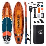 SKADDLES 10’6’’ Inflatable Stand Up Paddle Board (SUP) for Adults and Youth with Non-Slip Deck – Complete Accessories Kit, Perfect for Fishing, Yoga, Fitness & Family Fun (Vibrant Orange Wood Grain)