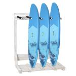 MyGift 4-Ft Tall Freestanding Vertical Surfboard and Snowboard Rack, Beach House Style Weathered White Wood Wakeboard SUP Paddleboard Storage Stand - Holds up to 4 Boards