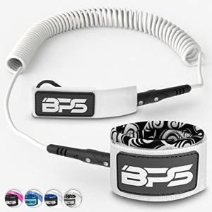 BPS 'Storm' Premium Coiled SUP Leash - 10ft Leash with Triple Rail Savers and Double Swivels (Koru White)