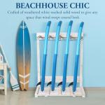 MyGift 4-Ft Tall Freestanding Vertical Surfboard and Snowboard Rack, Beach House Style Weathered White Wood Wakeboard SUP Paddleboard Storage Stand - Holds up to 4 Boards