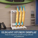 MyGift 4-Ft Tall Freestanding Vertical Surfboard and Snowboard Rack, Beach House Style Weathered White Wood Wakeboard SUP Paddleboard Storage Stand - Holds up to 4 Boards