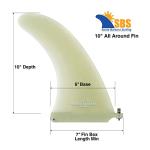 Santa Barbara Surfing SBS 10" Premium Fiberglass Surf & SUP Fin - Free No Tool Fin Screw - 10 inch Center Fin for Longboard, Surfboard & Paddleboard