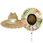 Malabar Straw Sun Hat with Flamingo Print - Wide Brim Hat for Men & Women - Adjustable Drawstring Chin Cord Sun Hat for Beach, Cruise, Paddle Board, Fishing, Boating, Hiking & Outdoor Protection