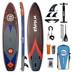 WNOVA 11'6"×34"×6" Inflatable Stand Up Paddle Board, 430LBS Capacity SUP Paddle Board for All Skill Levels, Blow Up Paddleboard with Adjustable Paddle, Camera Mount, Cup Holder, Backpack, Classic Wood