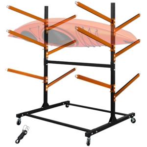 6 Levels Adjustable Kayak Storage Rack, Heavy Duty Freestanding Sup Storage Stand for Outdoor Use, Storage Rack for Kayaks, SUPs, Canoe and Paddleboard,… (Wood)