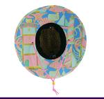 Malabar Straw Sun Hat with Fabric Print Lifeguard - Wide Brim Hat for Women - Adjustable Drawstring Chin Cord Sun Hat for Beach, Cruise, Paddle Board, Fishing, Boating, Hiking & Outdoor Protection