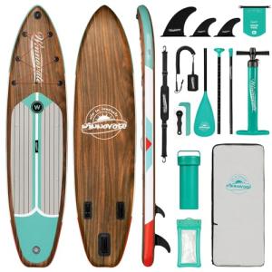 WNOVA Inflatable Paddle Boards for Adults and Youth, 11'x33 Stand Up Paddle Board with SUP Accessories, Portable Inflatable Paddleboard for All Skill Levels, Blow Up Paddle Board, Classic Wood