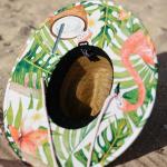 Malabar Straw Sun Hat with Flamingo Print - Wide Brim Hat for Men & Women - Adjustable Drawstring Chin Cord Sun Hat for Beach, Cruise, Paddle Board, Fishing, Boating, Hiking & Outdoor Protection