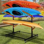 6 Levels Adjustable Kayak Storage Rack, Heavy Duty Freestanding Sup Storage Stand for Outdoor Use, Storage Rack for Kayaks, SUPs, Canoe and Paddleboard,… (Wood)