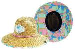 Malabar Straw Sun Hat with Fabric Print Lifeguard - Wide Brim Hat for Women - Adjustable Drawstring Chin Cord Sun Hat for Beach, Cruise, Paddle Board, Fishing, Boating, Hiking & Outdoor Protection