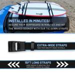 Hang 11 Surfboard Tie Down Straps for Roof Rack, Extra Long (15ft) & Wide (1.5"), No-Scratch Silicone Buckles, Surfboard Straps for Roof Rack, Ideal to Secure a Paddle Board Kayak Canoe SUP on a Car