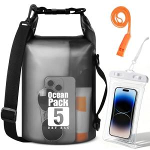 TILYMOL Dry Bag Waterproof for Men Women, 5L Lightweight Roll Top Dry Sack with Waterproof Phone Case and Emergency Whistle, for Kayaking Swimming Boating Paddle Board Fishing Beach Hiking Camping