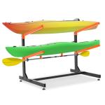 UOKRR 2 Kayak Storage Rack, Freestanding Kayak Racks for Garage, Heavy Duty Adjustable Kayak Stand Indoor Outdoor Storage Rack for Kayaks, Canoes, Surfboard & Paddleboard (2 Levels with paddle hook)