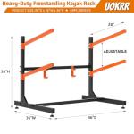 UOKRR 2 Kayak Storage Rack, Freestanding Kayak Racks for Garage, Heavy Duty Adjustable Kayak Stand Indoor Outdoor Storage Rack for Kayaks, Canoes, Surfboard & Paddleboard (2 Levels with paddle hook)