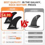 LEDONNE Fin 9" SUP Center Fins 2 Pcs with 1 Extra Pin No-Tool Installation with 1 Retainer- Ensures The Fin Base Remains Intact-9” Fin for Paddle Board Fin, Black