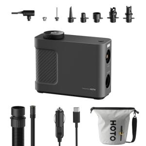 HOTO Air Pump Master, Portable Cordless Tire Inflator, Electric Air Pump with 9 Pump Modes, 12V DC Car Connector for Car, Bikes, Inflatable Pool Float, Air Mattress, Kayak, Tent, Paddle Board, Sup