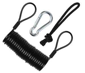 Branded Boards-Railz Steel Coiled Safety Leash, Heavy Duty Wrist Cuff, Carabiner & Paracord loop. Boogie Board, Snowboard, Surf Board, SUP, Ski Scooter, Snowskate, Sled, Dog Pet Lanyard (Basic-1-Pack)