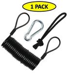 Branded Boards-Railz Steel Coiled Safety Leash, Heavy Duty Wrist Cuff, Carabiner & Paracord loop. Boogie Board, Snowboard, Surf Board, SUP, Ski Scooter, Snowskate, Sled, Dog Pet Lanyard (Basic-1-Pack)