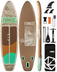 FUNKEE 11’×34"×6" Extra Wide Inflatable Stand Up Paddle Board, Sup Board with Removable Fins, Backpack, Floating Paddle, Safety Leash, Floating Phone Case for Adults & Youth of All Skill Levels