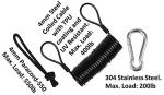 Branded Boards-Railz Steel Coiled Safety Leash, Heavy Duty Wrist Cuff, Carabiner & Paracord loop. Boogie Board, Snowboard, Surf Board, SUP, Ski Scooter, Snowskate, Sled, Dog Pet Lanyard (Basic-1-Pack)